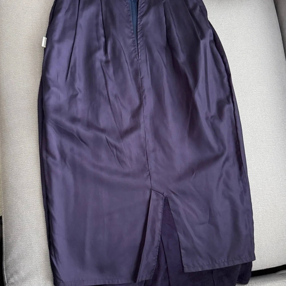 Vintage Saks Fifth Avenue Suede Leather Deep Purple Midi Skirt - Picture 9 of 12